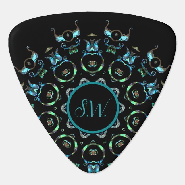 Monogram Turquoise Pearl Mandala Triangle Pick (Front)