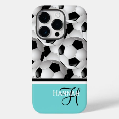 Monogram Turquoise Soccer Ball Pattern Case_Mate iPhone 14 Pro Case