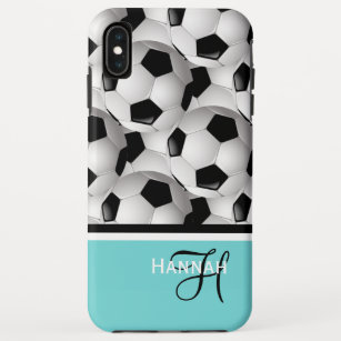 Monogram Turquoise Soccer Ball Pattern iPhone XS Max Case