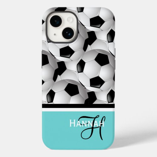 Monogram Turquoise Soccer Ball Pattern Case_Mate iPhone 14 Case