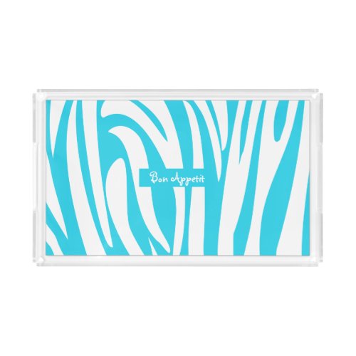 Monogram Turquoise Striped Zebra Pattern Trendy Acrylic Tray