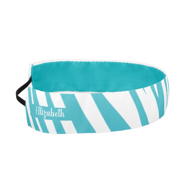 Monogram Turquoise Striped Zebra Pattern Trendy Athletic Headband (Left)