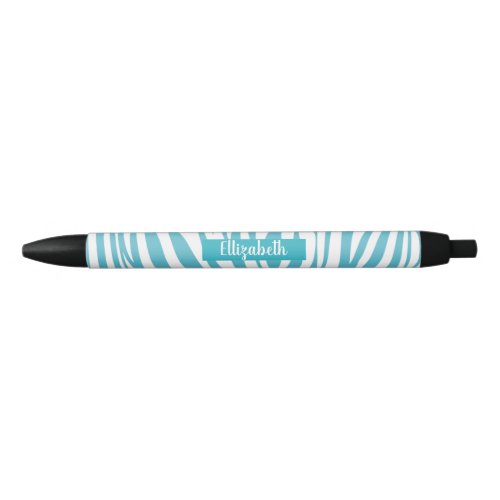 Monogram Turquoise Striped Zebra Pattern Trendy Black Ink Pen