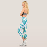 Monogram Turquoise Striped Zebra Pattern Trendy  Capri Leggings<br><div class="desc">Monogram, Trendy High-Top Sneakers, personalized template. Turquoise Blue color Striped Zebra Pattern Trendy Design. Clothing & Shoes > Women > Clothing > Leggings. For Her, Girl, Woman, Mother, Mom, Grandmother, Birthday, Anniversary, Holiday, Sports, Spring, Summer 2025 Trend, Tropical Sea Beach Party, Beautiful Gift. Design with text template Personalize them by...</div>