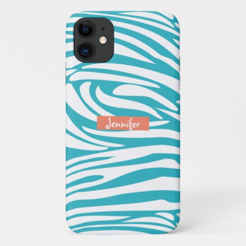 Monogram Turquoise Striped Zebra Pattern Trendy iPhone 11 Case