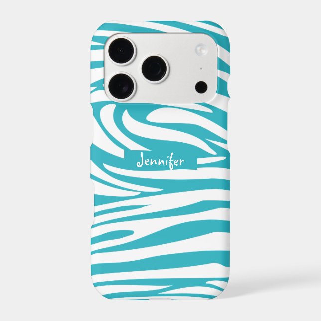 Monogram Turquoise Striped Zebra Pattern Trendy Case-Mate iPhone Case (Back)