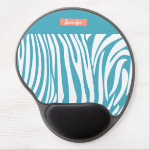 Monogram Turquoise Striped Zebra Pattern Trendy Gel Mouse Pad