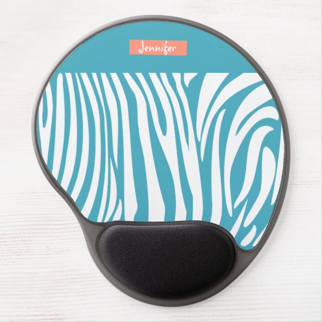 Monogram Turquoise Striped Zebra Pattern Trendy Gel Mouse Pad (Front)