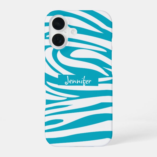 Monogram Turquoise Striped Zebra Pattern Trendy iPhone Case (Back)