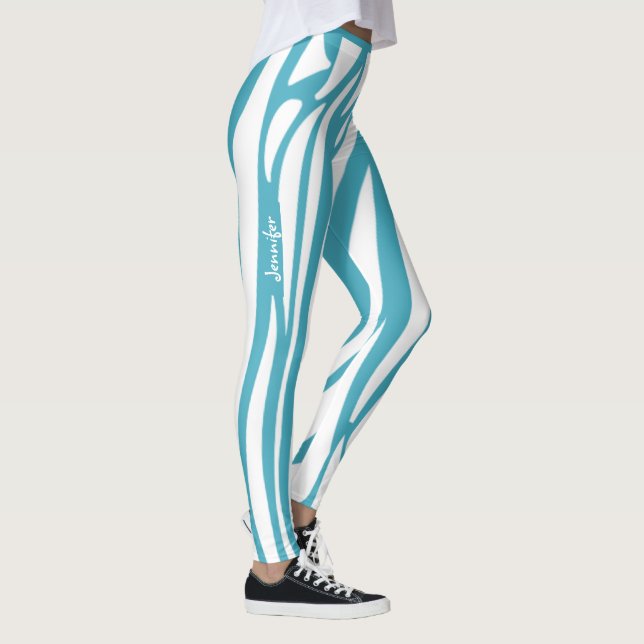 Monogram Turquoise Striped Zebra Pattern Trendy Leggings (Right)