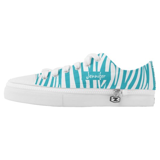 Monogram Turquoise Striped Zebra Pattern Trendy Low-Top Sneakers (Left Shoe Outside)