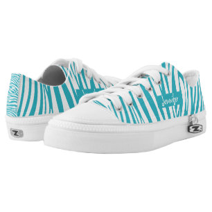 Monogram Turquoise Striped Zebra Pattern Trendy Low-Top Sneakers
