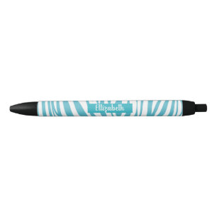 Monogram Turquoise Striped Zebra Pattern Trendy Pen