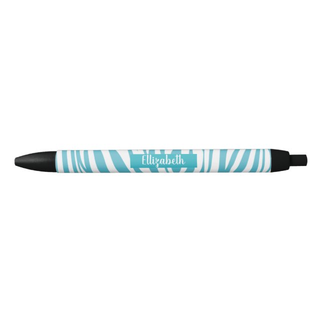 Monogram Turquoise Striped Zebra Pattern Trendy Pen (Front)