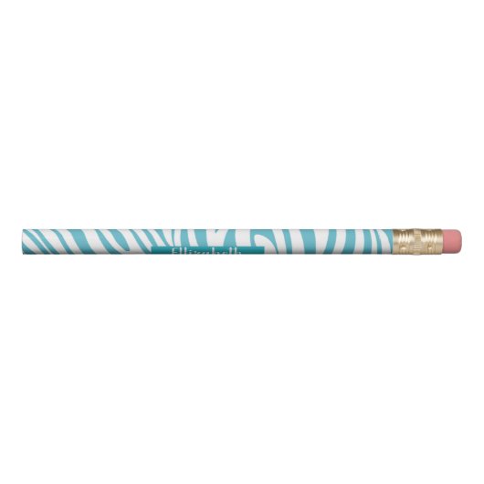 Monogram Turquoise Striped Zebra Pattern Trendy Pencil (Rotated 270)