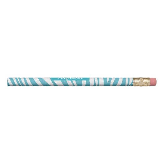 Monogram Turquoise Striped Zebra Pattern Trendy Pencil (Rotated 90)