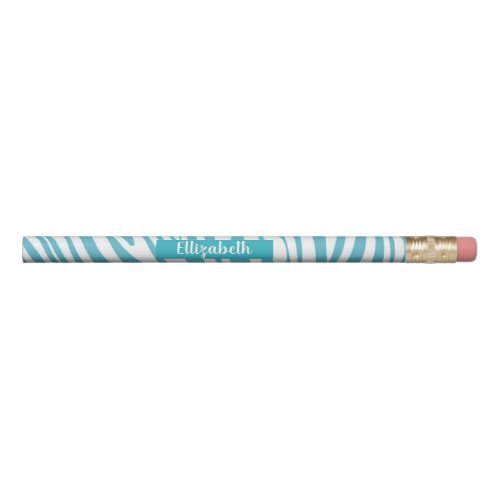 Monogram Turquoise Striped Zebra Pattern Trendy Pencil