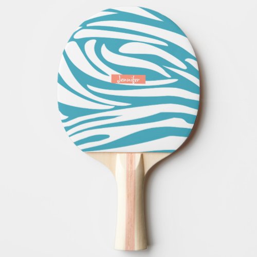 Monogram Turquoise Striped Zebra Pattern Trendy Ping Pong Paddle