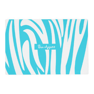 Monogram Turquoise Striped Zebra Pattern Trendy Placemat
