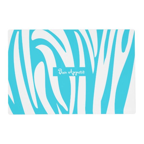 Monogram Turquoise Striped Zebra Pattern Trendy Placemat