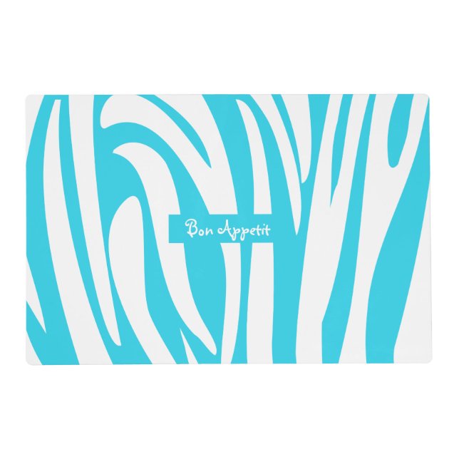 Monogram Turquoise Striped Zebra Pattern Trendy Placemat (Front)