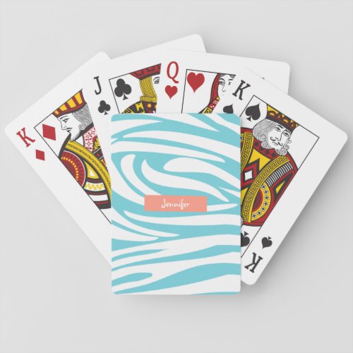 Monogram Turquoise Striped Zebra Pattern Trendy Playing Cards