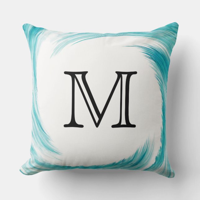 Monogram Turquoise Swirl Abstract Throw Pillow (Front)
