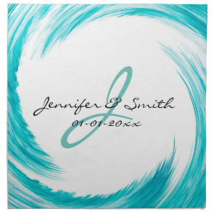 Monogram Turquoise Swirl Modern Abstract Napkin