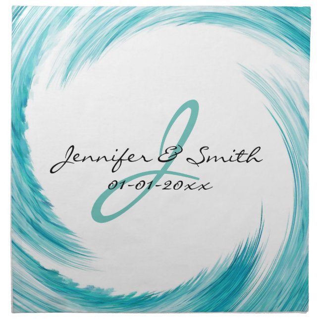 Monogram Turquoise Swirl Modern Abstract Napkin (Front)