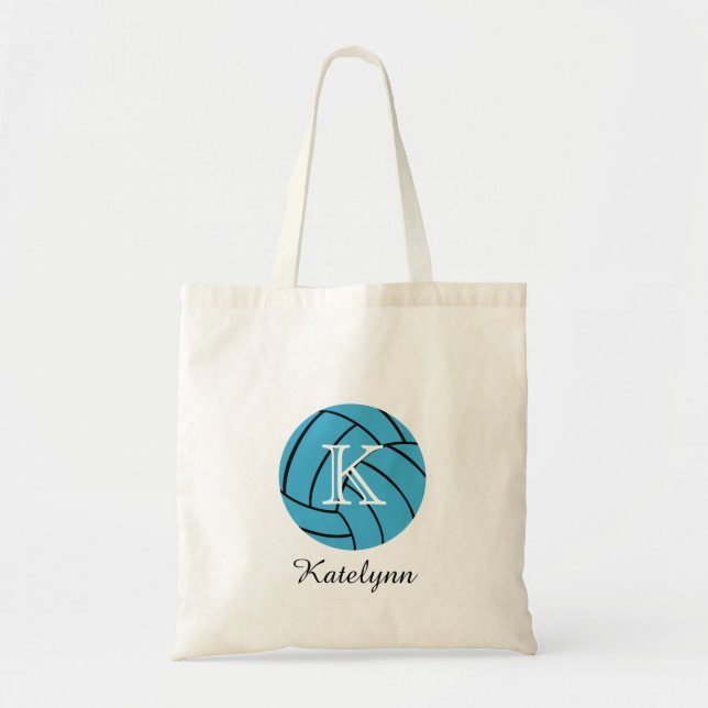 Monogram Turquoise Volleyball Tote Bag (Front)