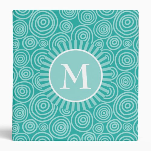 Monogram Turquoise White Spirals _ Personalized 3 Ring Binder