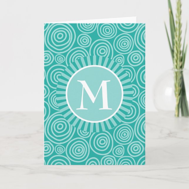 Monogram Turquoise White Spirals - Personalized Card (Front)