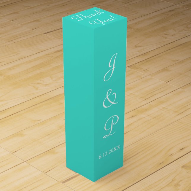 Monogram Turquoise White Wedding Wine Box (Front)