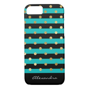 Monogram Turquoise with Black Stripes & Gold Foil iPhone 8/7 Case