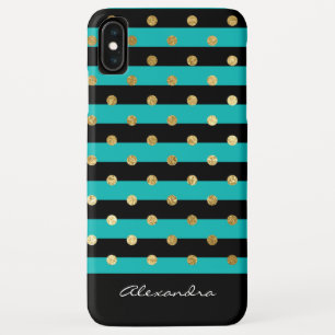 Monogram Turquoise with Black Stripes & Gold Foil iPhone XS Max Case