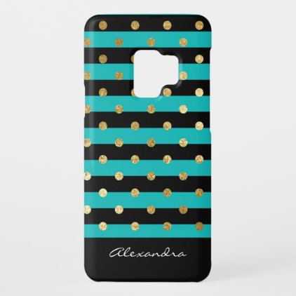 Monogram Turquoise with Black Stripes &amp; Gold Foil Case-Mate Samsung Galaxy S9 Case