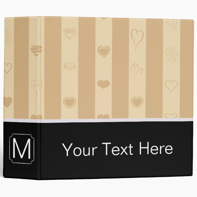 Monogram Tuscan Stripe Modern Heart Pattern Binder (Front/Spine)