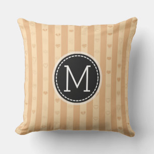 Monogram Tuscan Stripes Modern Heart Pattern Throw Pillow