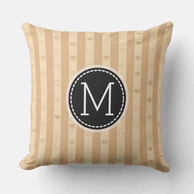 Monogram Tuscan Stripes Modern Heart Pattern Throw Pillow (Front)