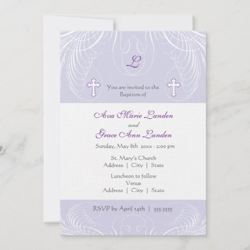 Monogram Twin Girls Baptism Invitation