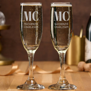 Monogram Two Initials Name Custom Champagne Flute