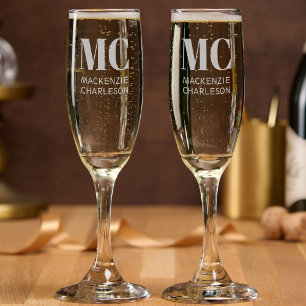 Monogram Two Initials Name Custom Champagne Flute