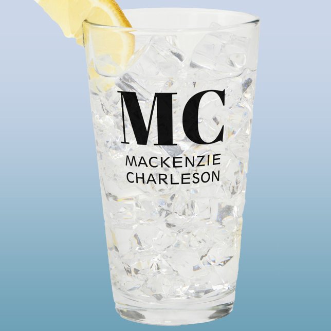 Monogram Two Initials Name Custom Glass (Modern monogram initials business name custom glass tumbler for bar, restaurant, cafe,  business )