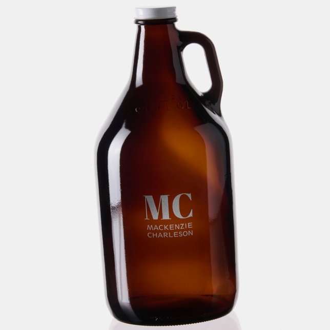 Monogram Two Initials Name Custom Growler (Two letter initial monogram name custom personalized etched growler bottle)