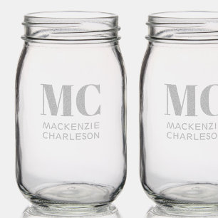 Monogram Two Initials Name Custom Mason Jar