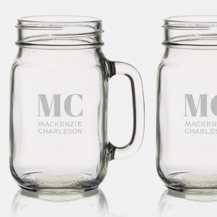 Monogram Two Initials Name Custom Mason Jar W/ Handle