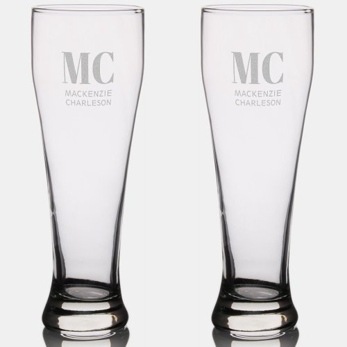 Monogram Two Initials Name Custom Pilsner Glass