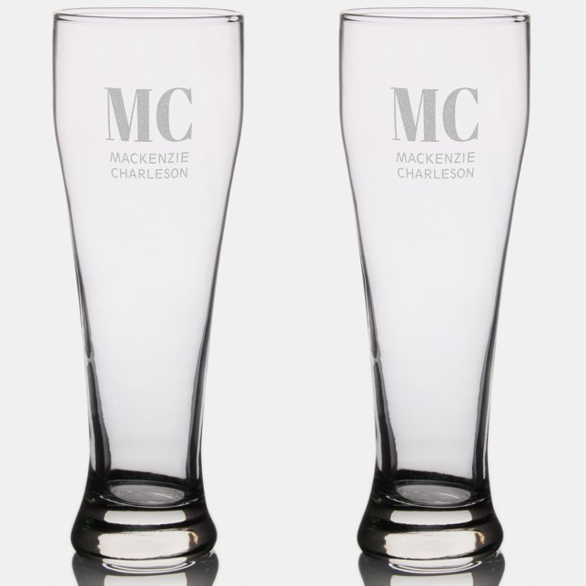 Monogram Two Initials Name Custom Pilsner Glass (Two letter initial monogram name custom personalized etched Pilsner glass)