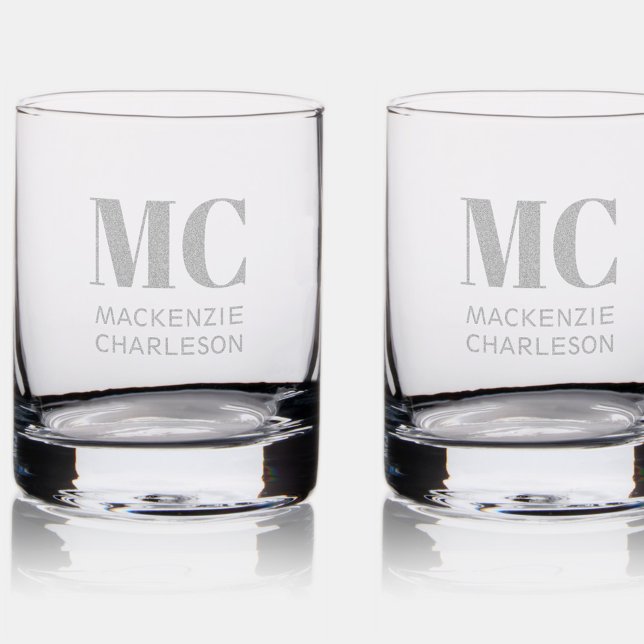 Monogram Two Initials Name Custom Rocks Glass (Two letter initial monogram name custom personalized etched rocks whiskey glass)