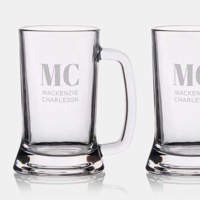 Monogram Two Initials Name Custom Stein (Two letter initial monogram name custom personalized etched beer stein)